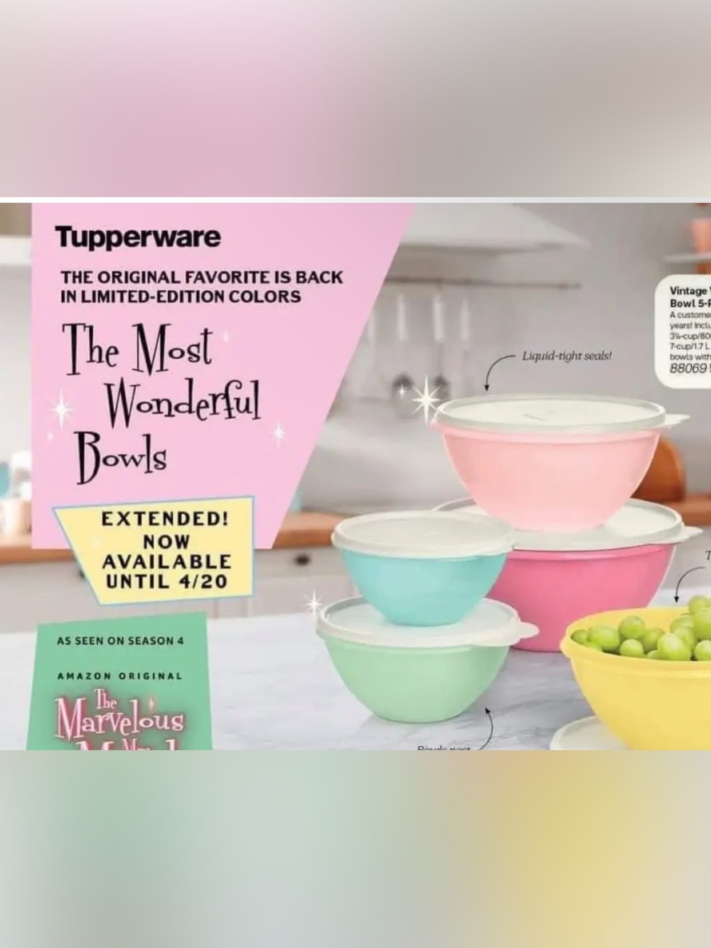 Marvelous Mrs. Maisel tupperware wonderlier 5 bowl set
